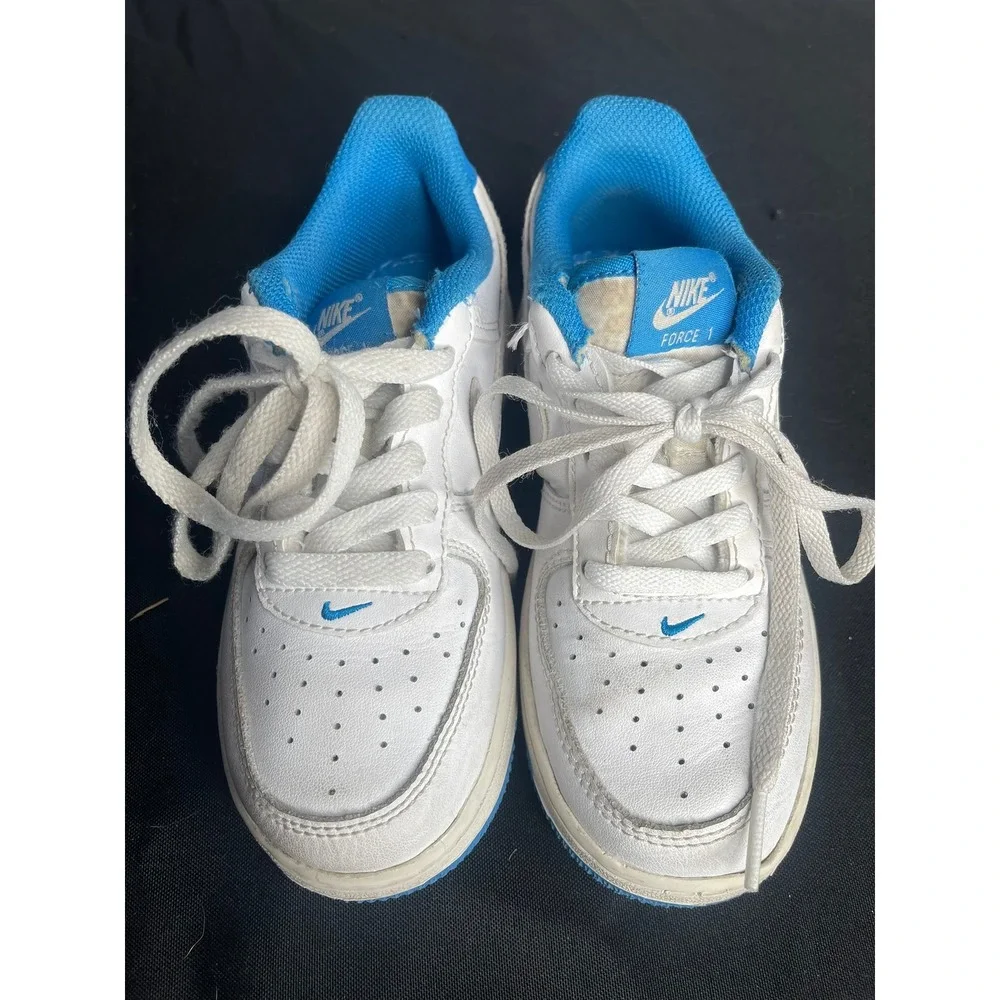 Nike Force 1 Low White University Blue Kids Shoes DV1332-101 Size 12.5C